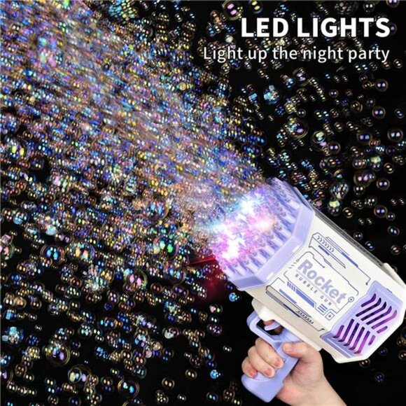 Purple Bubble Gun 69 Holes with Lights, Bubble Machine Gun for Kids - Picture 4 of 6